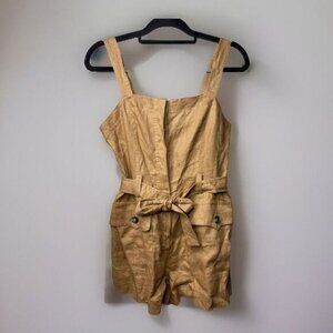 A.L.C. ALC Gilmour Jumpsuit Romper Cafe Brown Linen Tie Waist Utility Women's 4
